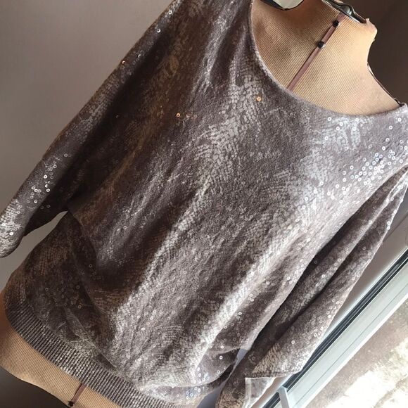 INC Snakeskin Print with Sequins Blouse - Size PL - Picture 2 of 11